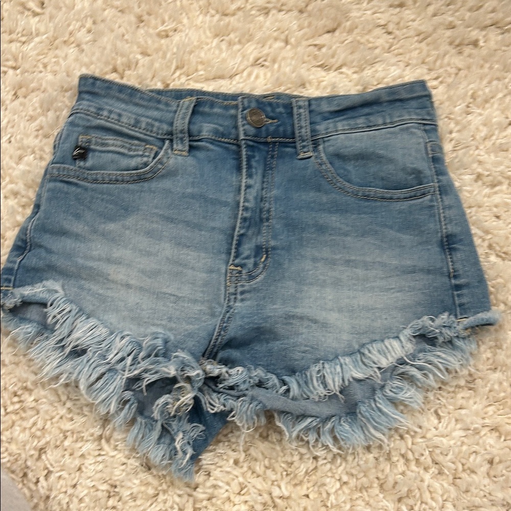 KanCan Blue Frayed Hem Jean Shorts